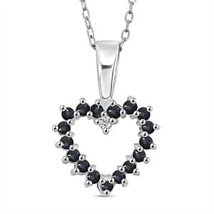 Simulated Ruby and Simulated Sapphire Diamond Pendant Necklace (18 Inches) in Rhodium Over Sterling Silver 0.18 ctw