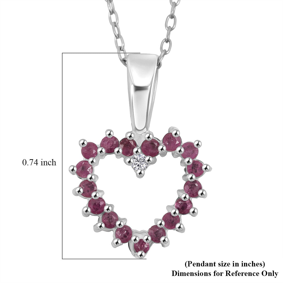 Simulated Ruby and Simulated Sapphire Diamond Pendant Necklace (18 Inches) in Rhodium Over Sterling Silver 0.18 ctw image number 5