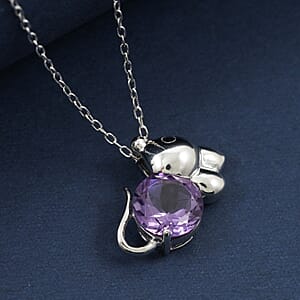 African Amethyst 1.00 ctw Pendant Necklace 18 Inches in Rhodium Over Sterling Silver