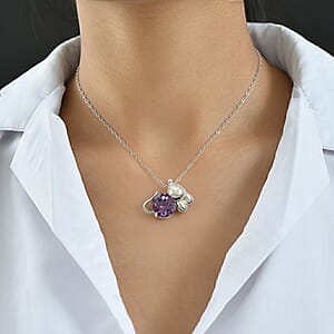 African Amethyst 1.00 ctw Pendant Necklace 18 Inches in Rhodium Over Sterling Silver