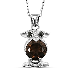 Brazilian Smoky Quartz, Simulated Black diamond 2.02 ctw Pendant Necklace 18 Inches in Rhodium Over Sterling Silver