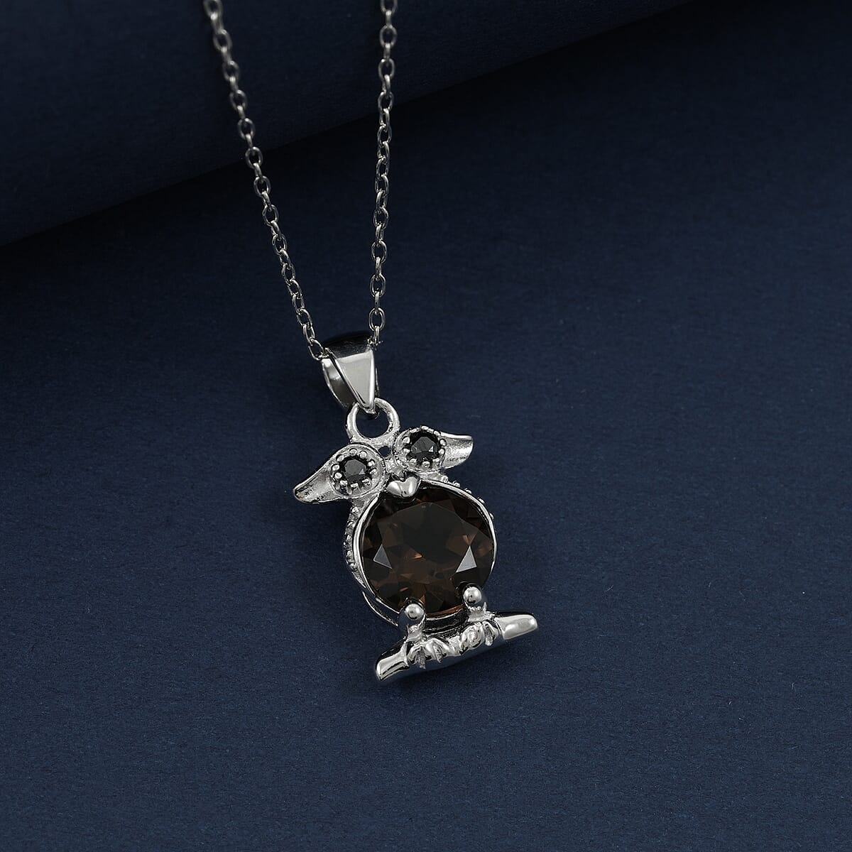 Brazilian Smoky Quartz, Simulated Black diamond 2.02 ctw Pendant Necklace 18 Inches in Rhodium Over Sterling Silver image number 1