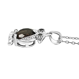 Brazilian Smoky Quartz, Simulated Black diamond 2.02 ctw Pendant Necklace 18 Inches in Rhodium Over Sterling Silver