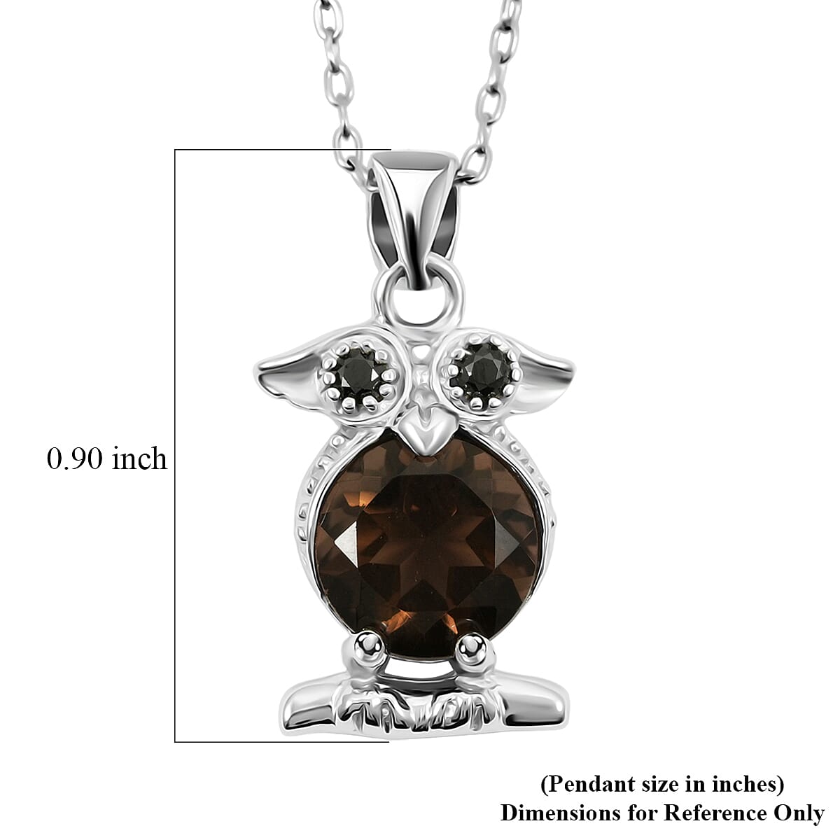 Brazilian Smoky Quartz, Simulated Black diamond 2.02 ctw Pendant Necklace 18 Inches in Rhodium Over Sterling Silver