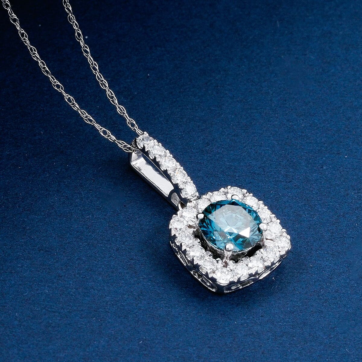 Luxuriant Lab Grown Blue Diamond (IR) and Lab Grown Diamond SI 1.50 ctw Pendant Necklace in 14K White Gold 18 Inches image number 1