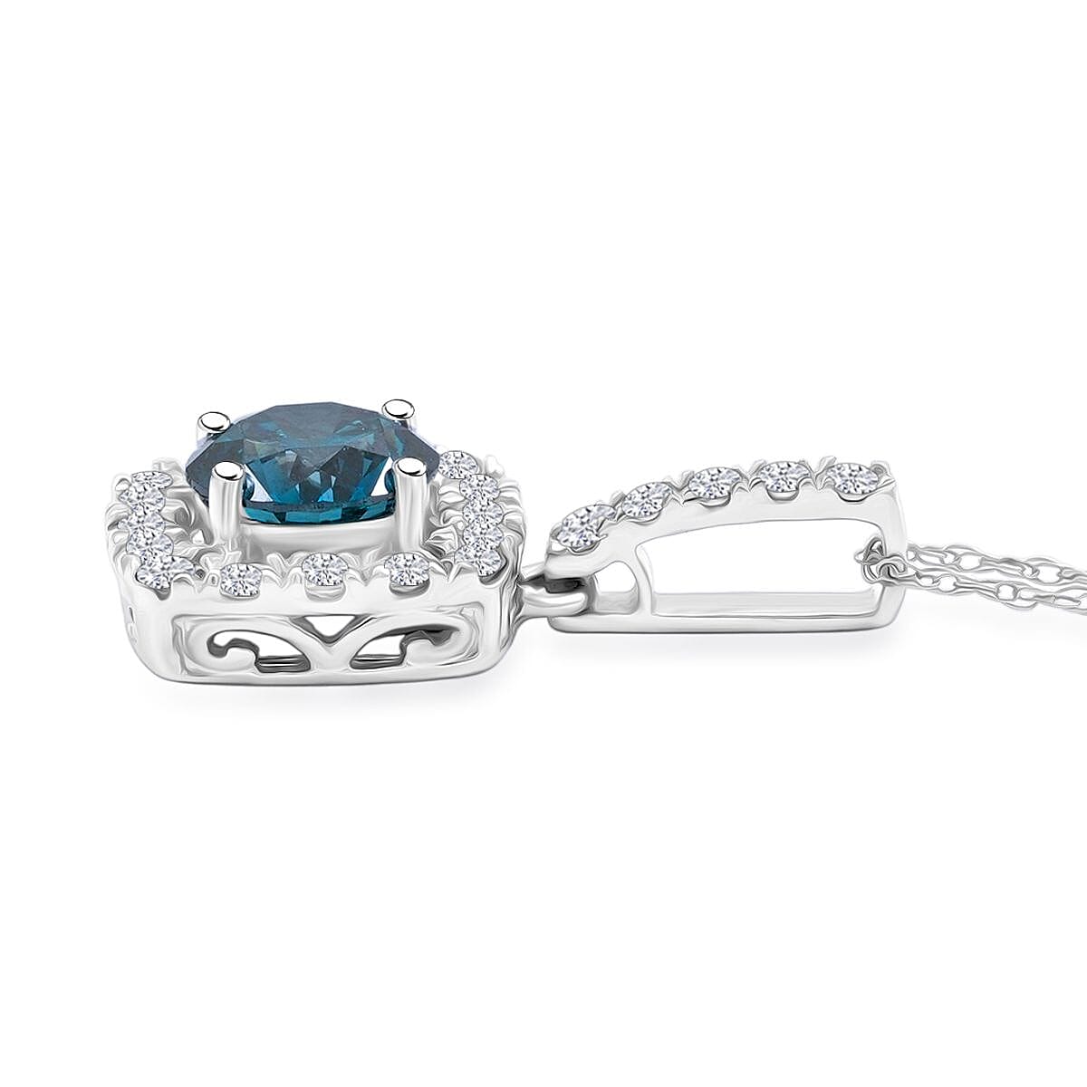 Luxuriant Lab Grown Blue Diamond (IR) and Lab Grown Diamond SI 1.50 ctw Pendant Necklace in 14K White Gold 18 Inches image number 3