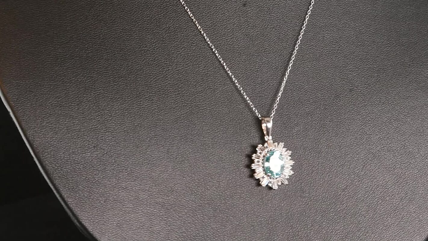 D'Joy Cambodian Blue Zircon and Moissanite 4.50 ctw Stellar Bloom Pendant Necklace in Rhodium Over Sterling Silver 20 Inches