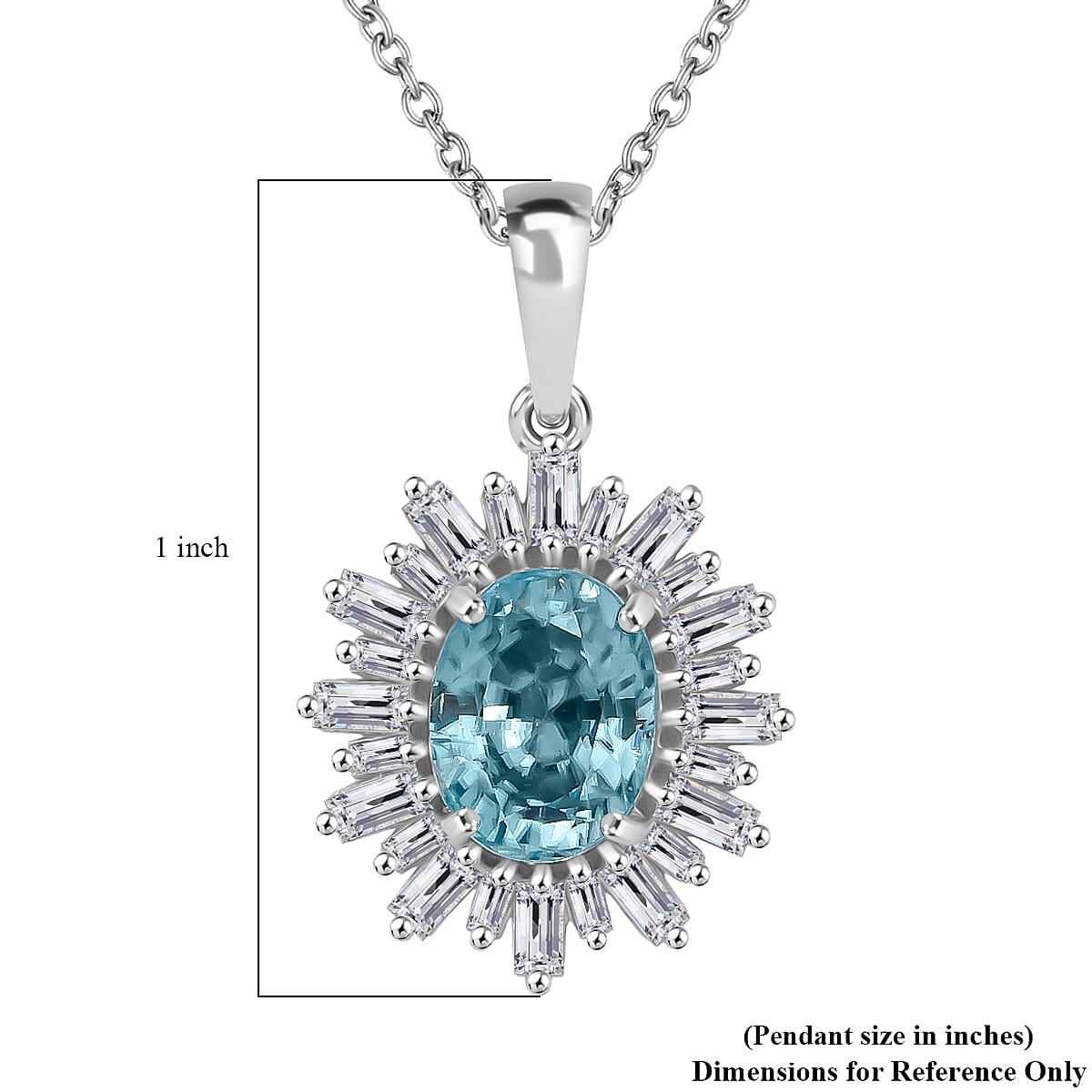  D'Joy Cambodian Blue Zircon and Moissanite 4.50 ctw Stellar Bloom Pendant Necklace in Rhodium Over Sterling Silver 20 Inches