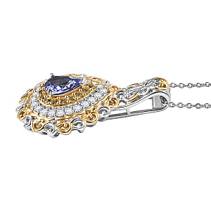 D'Joy Premium Tanzanite and Multi Gemstone 1.40 ctw Victorian Filigree Mirror Pendant Necklace in 18K Vermeil YG and Rhodium Over Sterling Silver 20 Inches