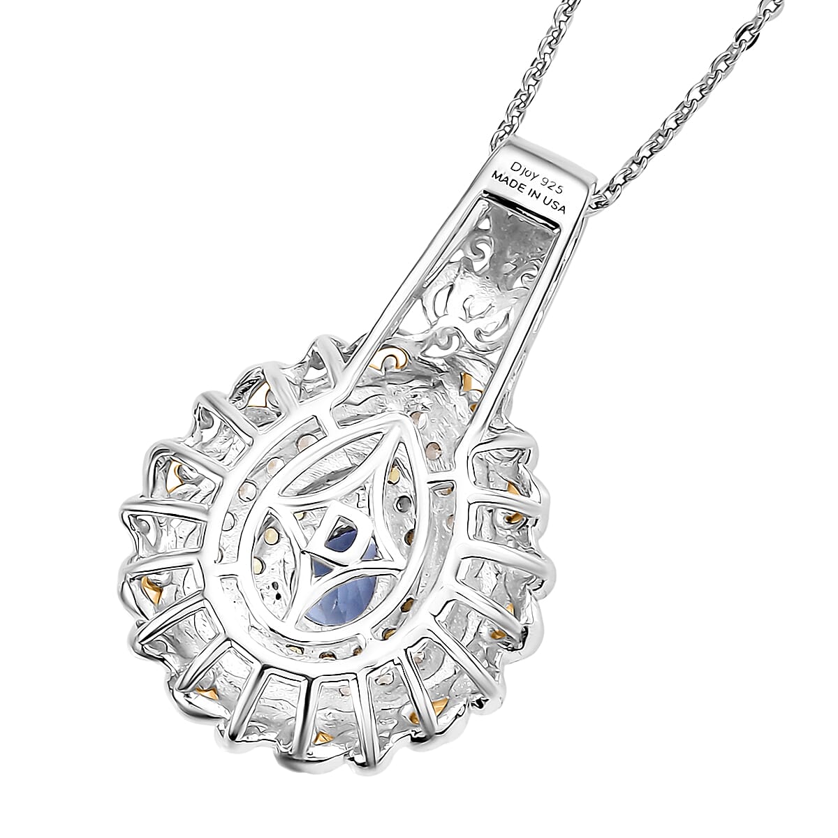 D'Joy Premium Tanzanite and Multi Gemstone 1.40 ctw Victorian Filigree Mirror Pendant Necklace in 18K Vermeil YG and Rhodium Over Sterling Silver 20 Inches