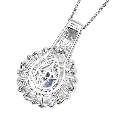 D'Joy Premium Tanzanite and Multi Gemstone 1.40 ctw Victorian Filigree Mirror Pendant Necklace in 18K Vermeil YG and Rhodium Over Sterling Silver 20 Inches