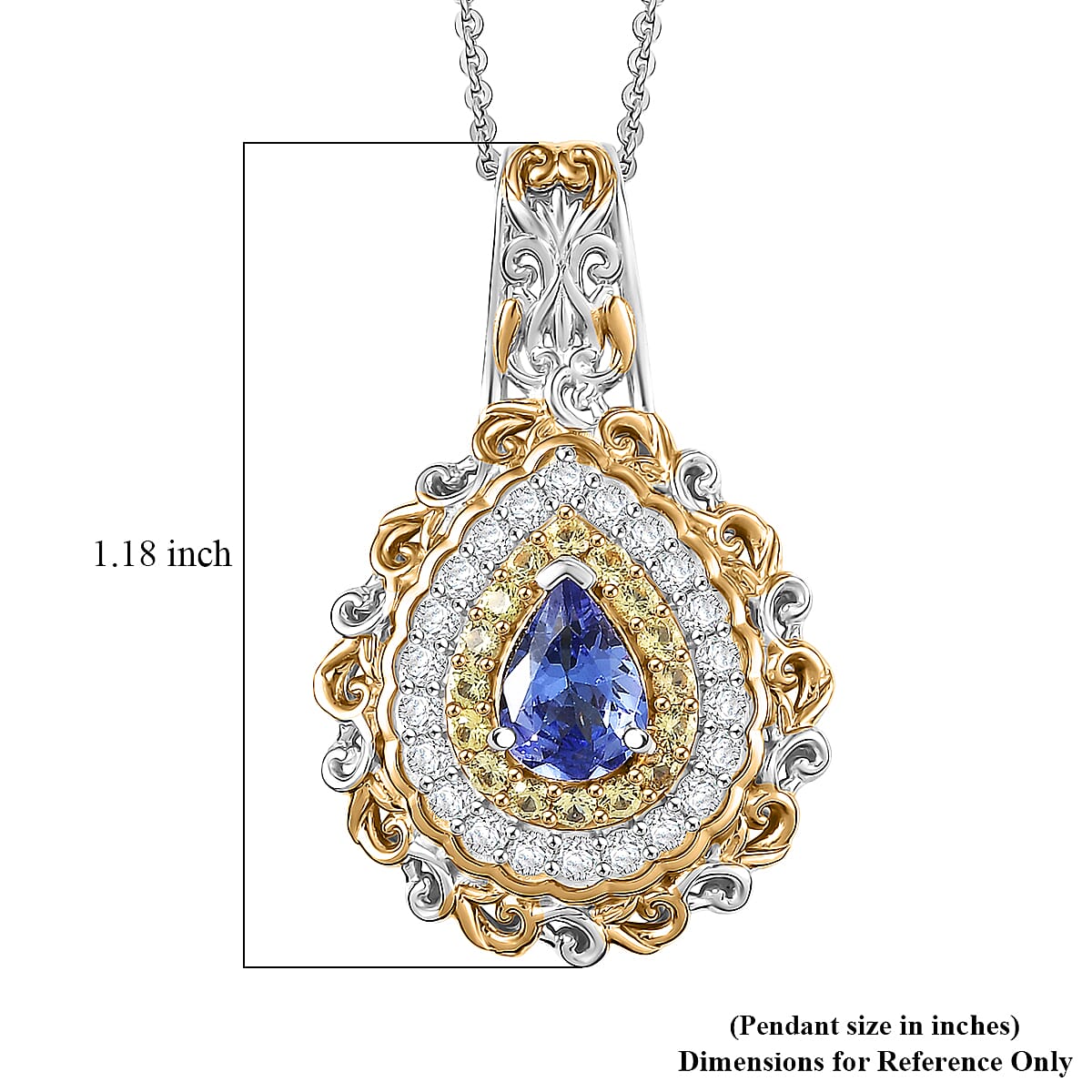 D'Joy Premium Tanzanite and Multi Gemstone 1.40 ctw Victorian Filigree Mirror Pendant Necklace in 18K Vermeil YG and Rhodium Over Sterling Silver 20 Inches