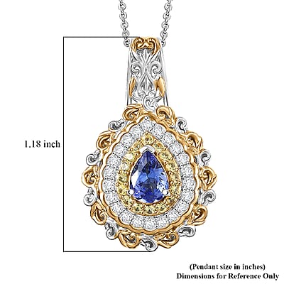 D'Joy Premium Tanzanite and Multi Gemstone 1.40 ctw Victorian Filigree Mirror Pendant Necklace in 18K Vermeil YG and Rhodium Over Sterling Silver 20 Inches