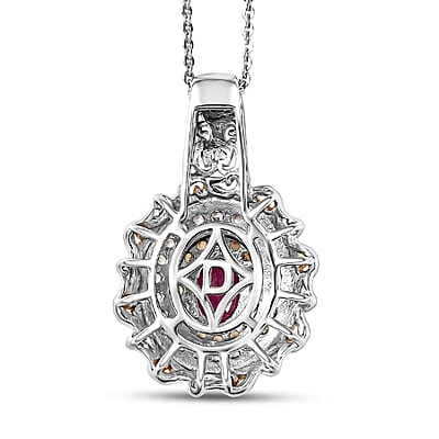 D'Joy Premium Montepuez Ruby and Multi Gemstone 1.70 ctw Victorian Filigree Mirror Pendant Necklace in 18K Vermeil YG and Rhodium Over Sterling Silver 20 Inches