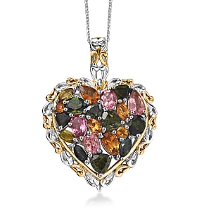 D'Joy Premium Multi-Tourmaline 2.70 ctw Pendant Necklace in 18K Vermeil YG and Rhodium Over Sterling Silver 20 Inches
