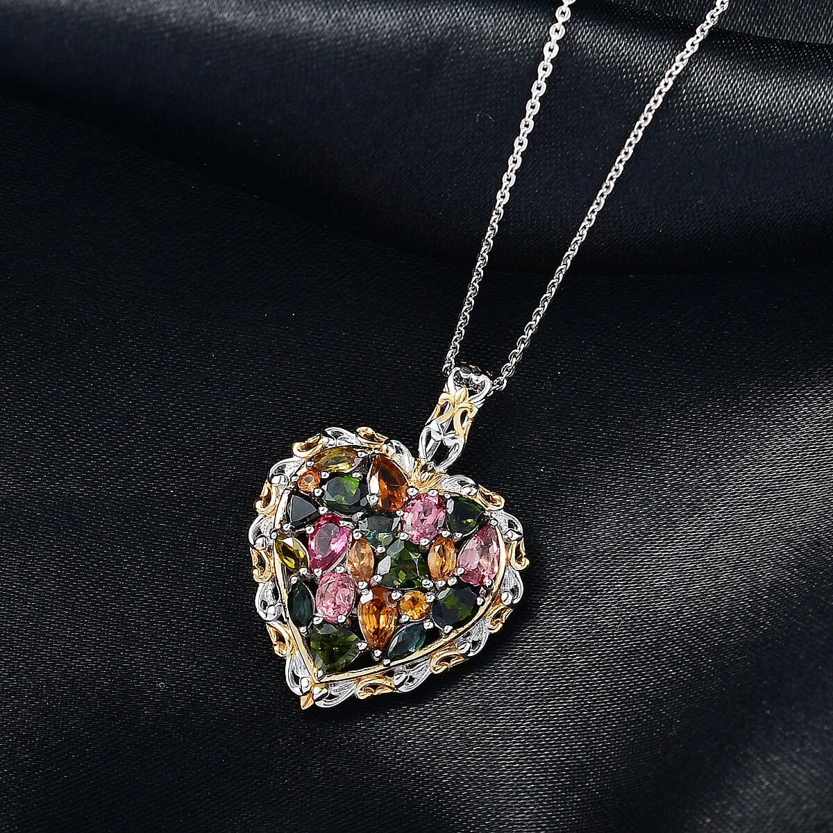D'Joy Premium Multi-Tourmaline 2.70 ctw Pendant Necklace in 18K Vermeil YG and Rhodium Over Sterling Silver 20 Inches image number 1