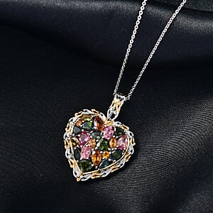 D'Joy Multi-Tourmaline Pendant Necklace in 18K Vermeil YG and Rhodium Over Sterling Silver 2.70 ctw (20 Inches)