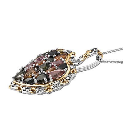 D'Joy Multi-Tourmaline Pendant Necklace in 18K Vermeil YG and Rhodium Over Sterling Silver 2.70 ctw (20 Inches)