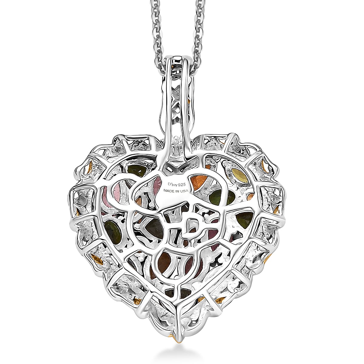 D'Joy Premium Multi-Tourmaline 2.70 ctw Pendant Necklace in 18K Vermeil YG and Rhodium Over Sterling Silver 20 Inches image number 4