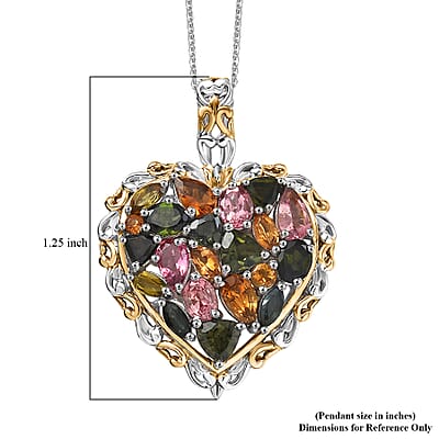 D'Joy Multi-Tourmaline Pendant Necklace in 18K Vermeil YG and Rhodium Over Sterling Silver 2.70 ctw (20 Inches)