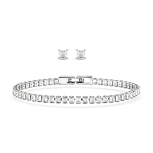 2 Piece Set - Fancy Cut Simulated Diamond Tennis Bracelet (7.50 In) and Earrings in Silvertone 5.60 ctw