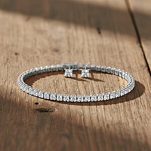 2 Piece Set - Fancy Cut Simulated Diamond Tennis Bracelet (7.50 In) and Earrings in Silvertone 5.60 ctw