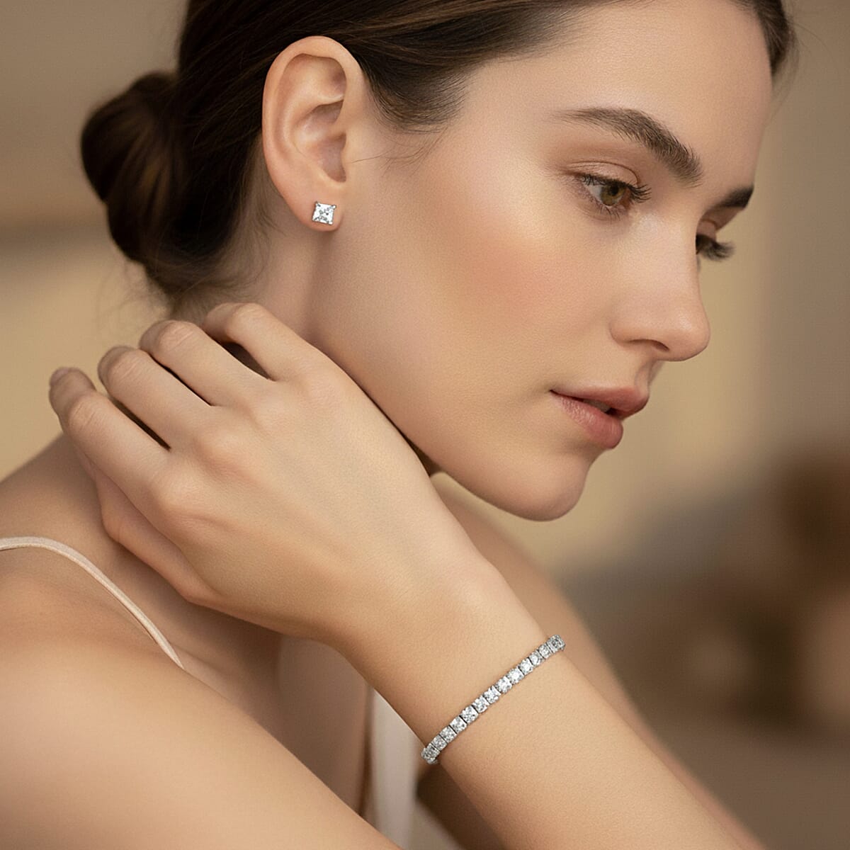 2 Piece Set - Fancy Cut Simulated Diamond Tennis Bracelet (7.50 In) and Earrings in Silvertone 5.60 ctw image number 2