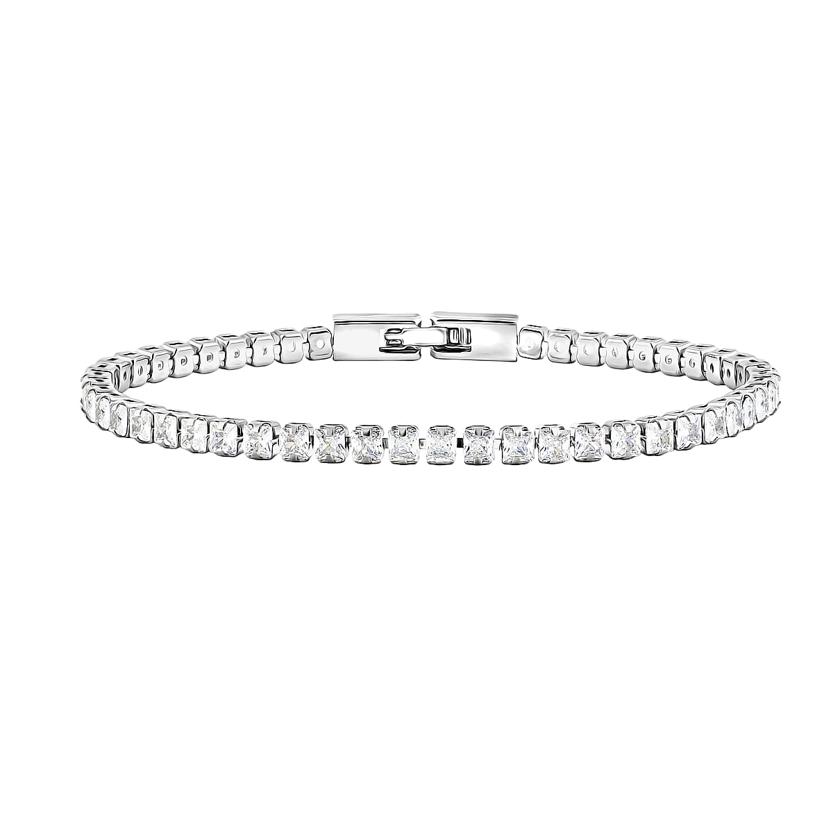 2 Piece Set - Fancy Cut Simulated Diamond Tennis Bracelet (7.50 In) and Earrings in Silvertone 5.60 ctw image number 3