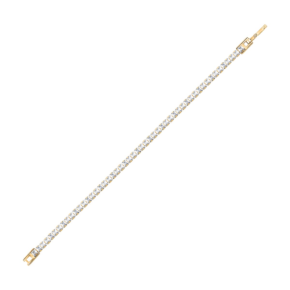 2 Piece Set - Fancy Cut Simulated Diamond 5.60 ctw Tennis Bracel (7.50 In) and Earrings in Goldtone  image number 5