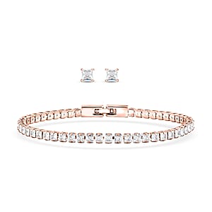 2 Piece Set - Simulated Diamond 5.60 ctw Tennis Bracelet (7.50 In) and Earrings in Rosetone