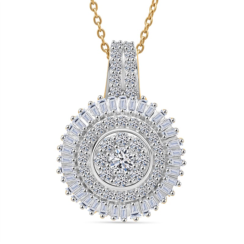 Luxuriant Lab Grown Diamond G-H SI 1.00 ctw Sunburst Halo Pendant Necklace in 18K Vermeil Yellow Gold Over Sterling Silver 20 Inches