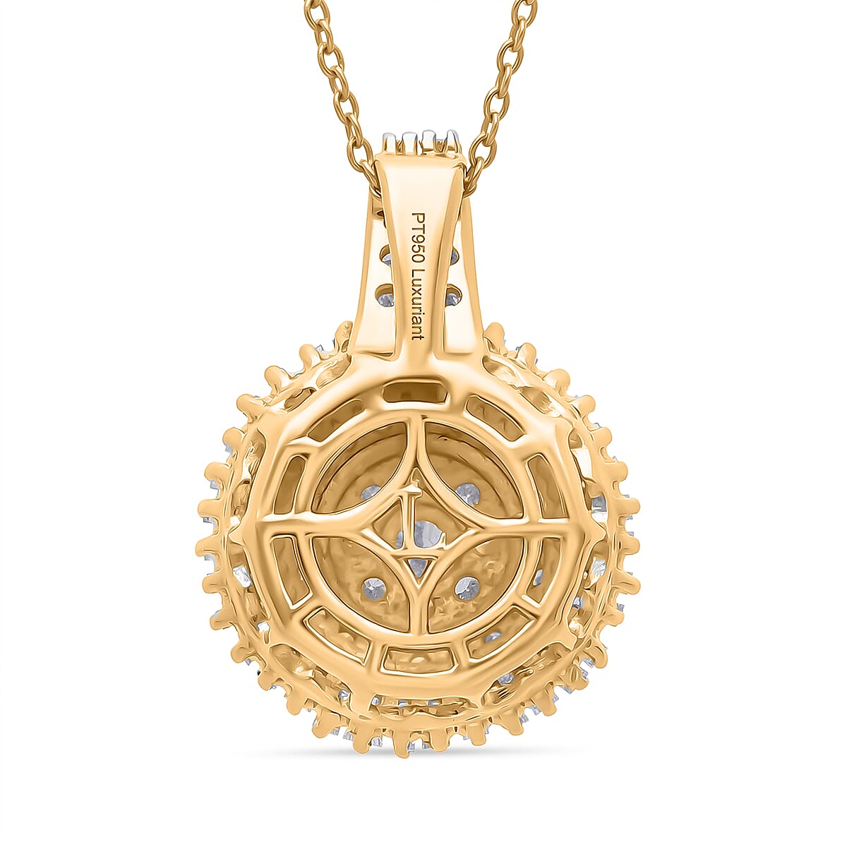 Luxuriant Lab Grown Diamond G-H SI 1.00 ctw Sunburst Halo Pendant Necklace in 18K Vermeil Yellow Gold Over Sterling Silver 20 Inches