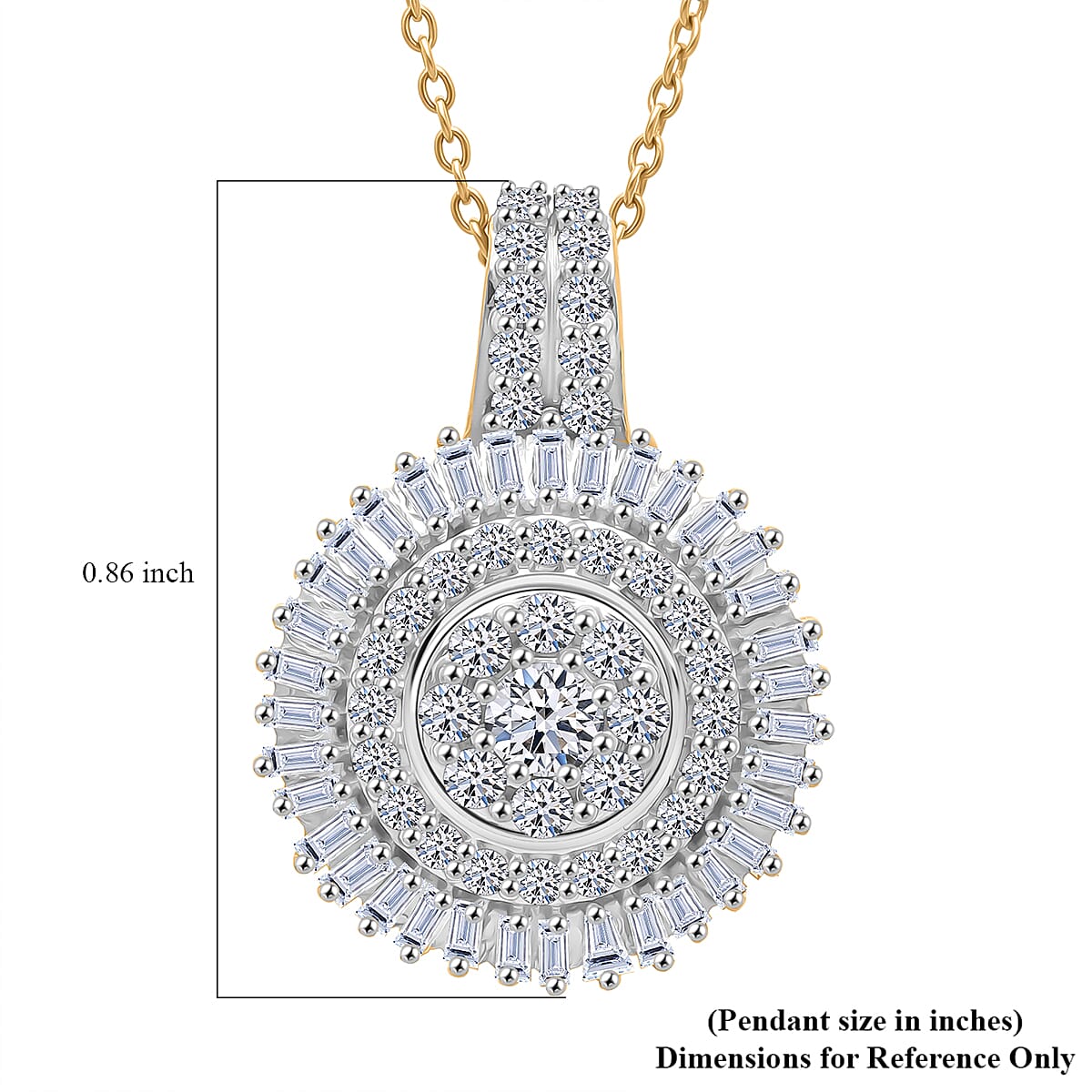 Luxuriant Lab Grown Diamond G-H SI 1.00 ctw Sunburst Halo Pendant Necklace in 18K Vermeil Yellow Gold Over Sterling Silver 20 Inches