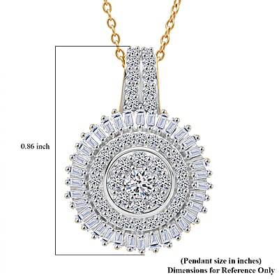 Luxuriant Lab Grown Diamond G-H SI 1.00 ctw Sunburst Halo Pendant Necklace in 18K Vermeil Yellow Gold Over Sterling Silver 20 Inches