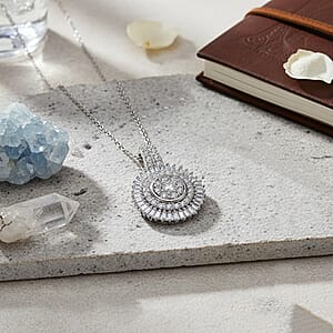 Luxuriant Lab Grown Diamond G-H SI 1.00 ctw Sunburst Halo Pendant Necklace in Rhodium Over Sterling Silver 20 Inches