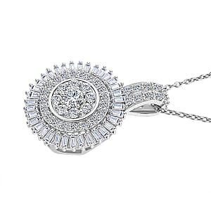Luxuriant Lab Grown Diamond G-H SI 1.00 ctw Sunburst Halo Pendant Necklace in Rhodium Over Sterling Silver 20 Inches