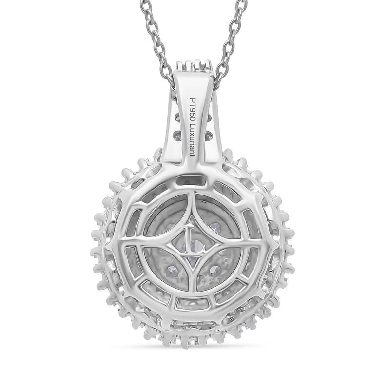 Luxuriant Lab Grown Diamond G-H SI 1.00 ctw Sunburst Halo Pendant Necklace in Rhodium Over Sterling Silver 20 Inches