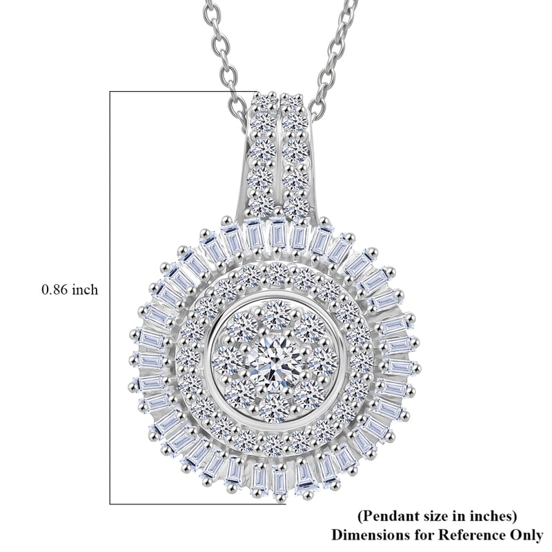 Luxuriant Lab Grown Diamond G-H SI 1.00 ctw Sunburst Halo Pendant Necklace in Rhodium Over Sterling Silver 20 Inches