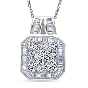 Luxuriant Lab Grown Diamond G-H SI 2.00 ctw Empire Geometry Pendant Necklace in Rhodium Over Sterling Silver 20 Inches