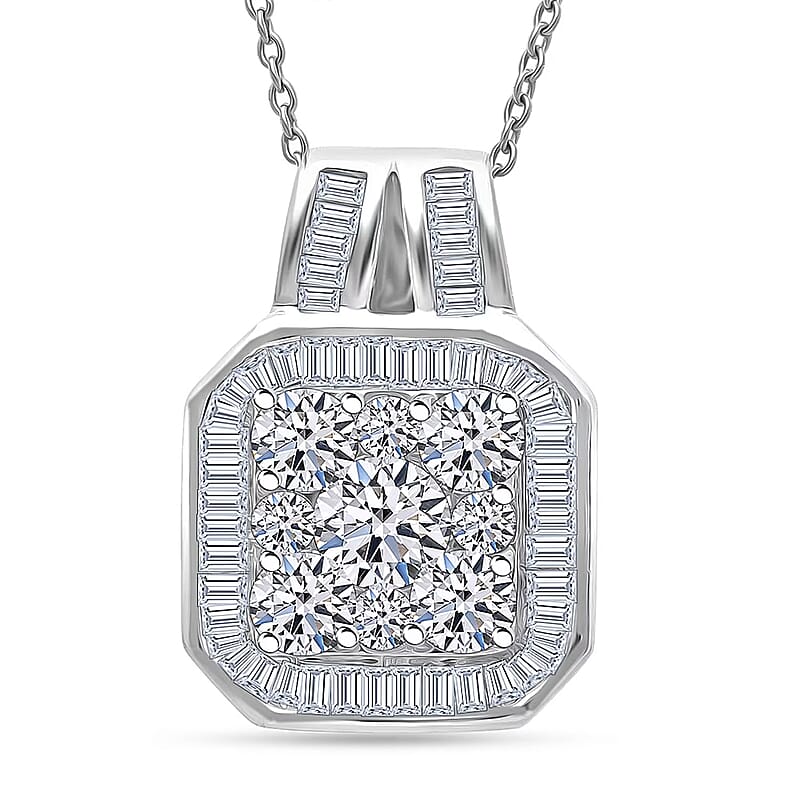 Luxuriant Lab Grown Diamond Pendant Necklace in Rhodium Over Sterling Silver 2.00 ctw (20 Inches)