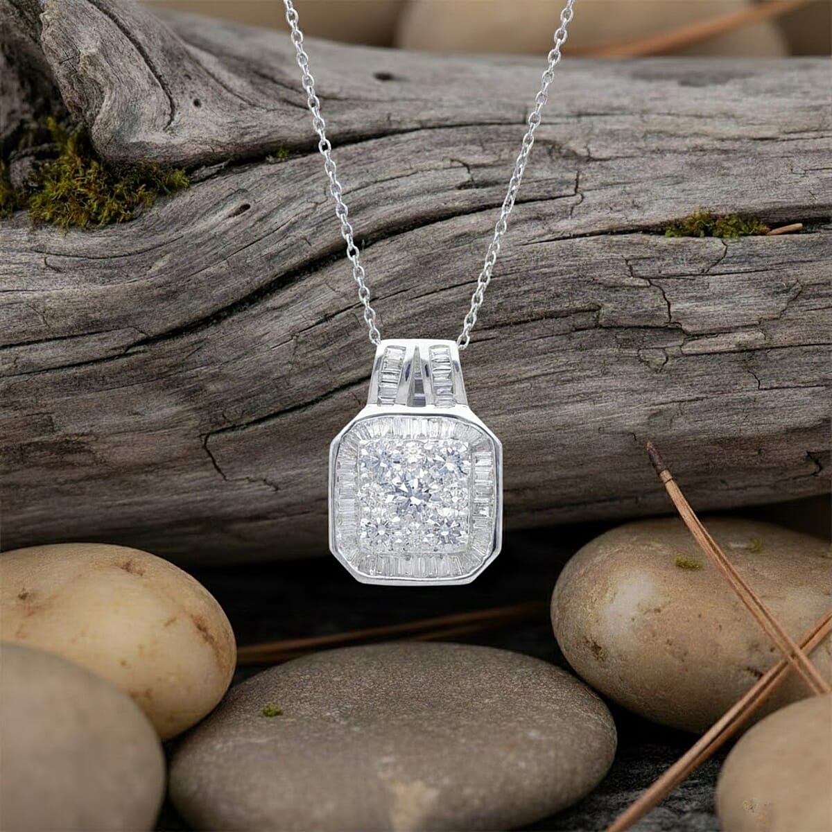 Luxuriant Lab Grown Diamond G-H SI 2.00 ctw Empire Geometry Pendant Necklace in Rhodium Over Sterling Silver 20 Inches image number 1