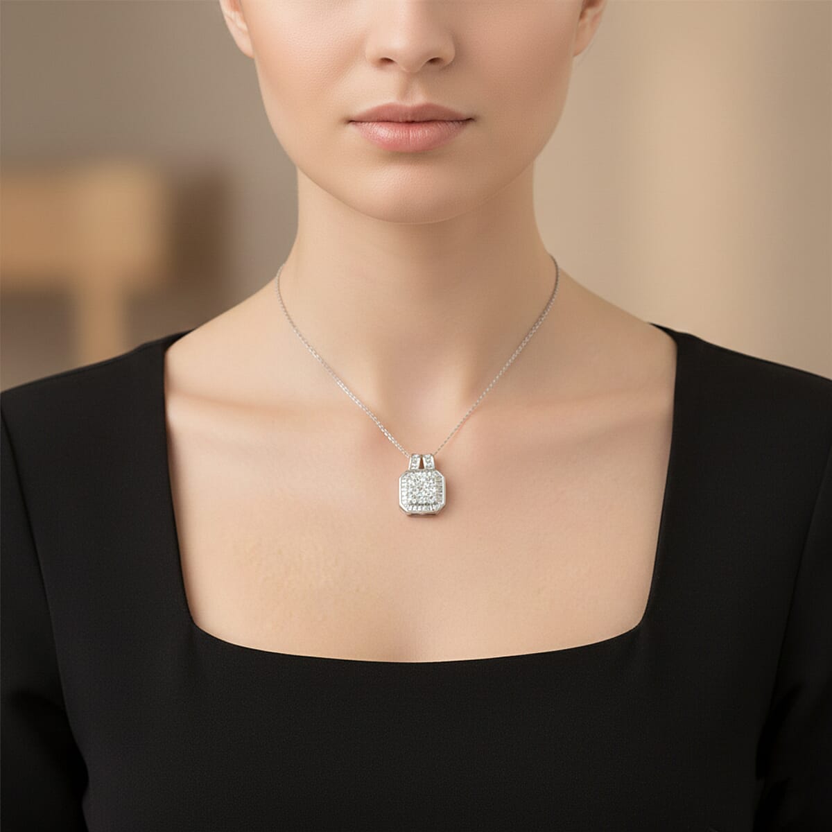 Luxuriant Lab Grown Diamond G-H SI 2.00 ctw Empire Geometry Pendant Necklace in Rhodium Over Sterling Silver 20 Inches image number 2