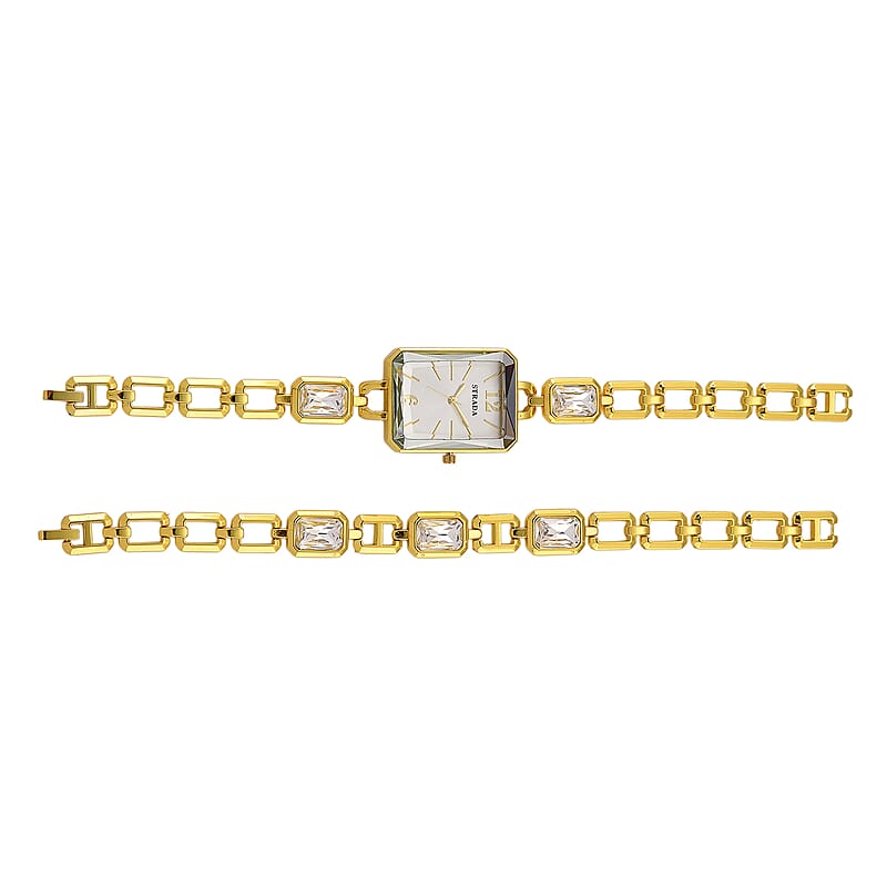 Strada Austrian Crystal Japanese Movement Watch and Goldtone Bracelet (8In)