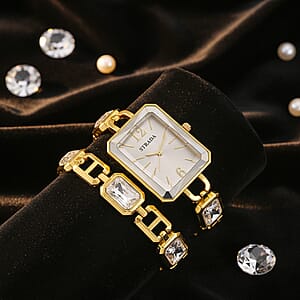 Strada Blue Austrian Crystal Japanese Movement Watch and Goldtone Bracelet (8In)