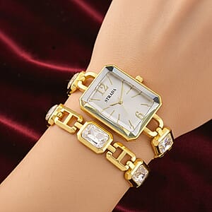 Strada Blue Austrian Crystal Japanese Movement Watch and Goldtone Bracelet (8In)