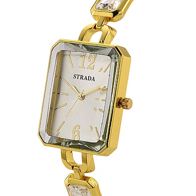 Strada Austrian Crystal Japanese Movement Watch and Goldtone Bracelet (8In)