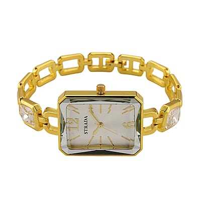 Strada Austrian Crystal Japanese Movement Watch and Goldtone Bracelet (8In)