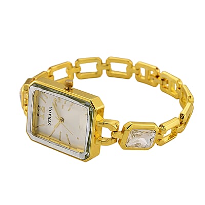 Strada Austrian Crystal Japanese Movement Watch and Goldtone Bracelet (8In)