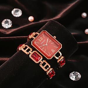 Strada Blue Austrian Crystal Japanese Movement Watch and Rosetone Bracelet (8In)