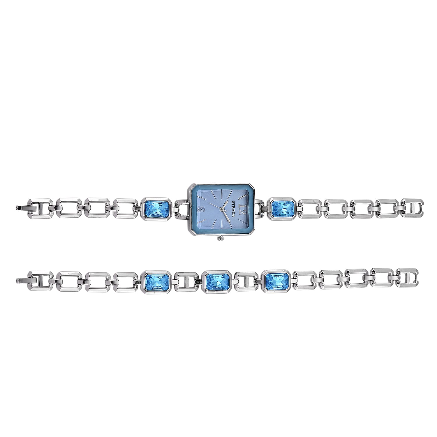 Strada Blue Austrian Crystal Japanese Movement Watch and Silvertone Bracelet (8In)